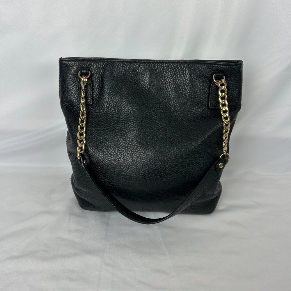 Michael Kors Black Pebbled Leather Messenger Bucket Handbag